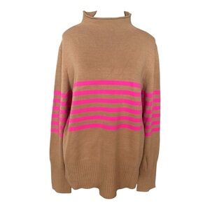 French Connection Striped Turtleneck Sweater Camel Pink Knit Pullover Size XL
